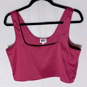 Mari Magenta Pink Satiny Square Neck Crop Top M